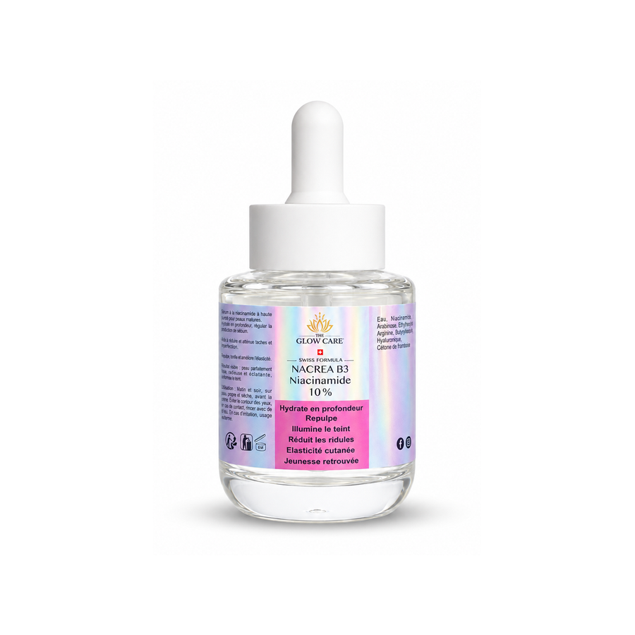 Nacrea B3 Sérum Niacinamide 10% & Prébiotiques – Swiss Formula – Sérum Visage Hydratant, Pores & Teint Uniforme – 30 ml