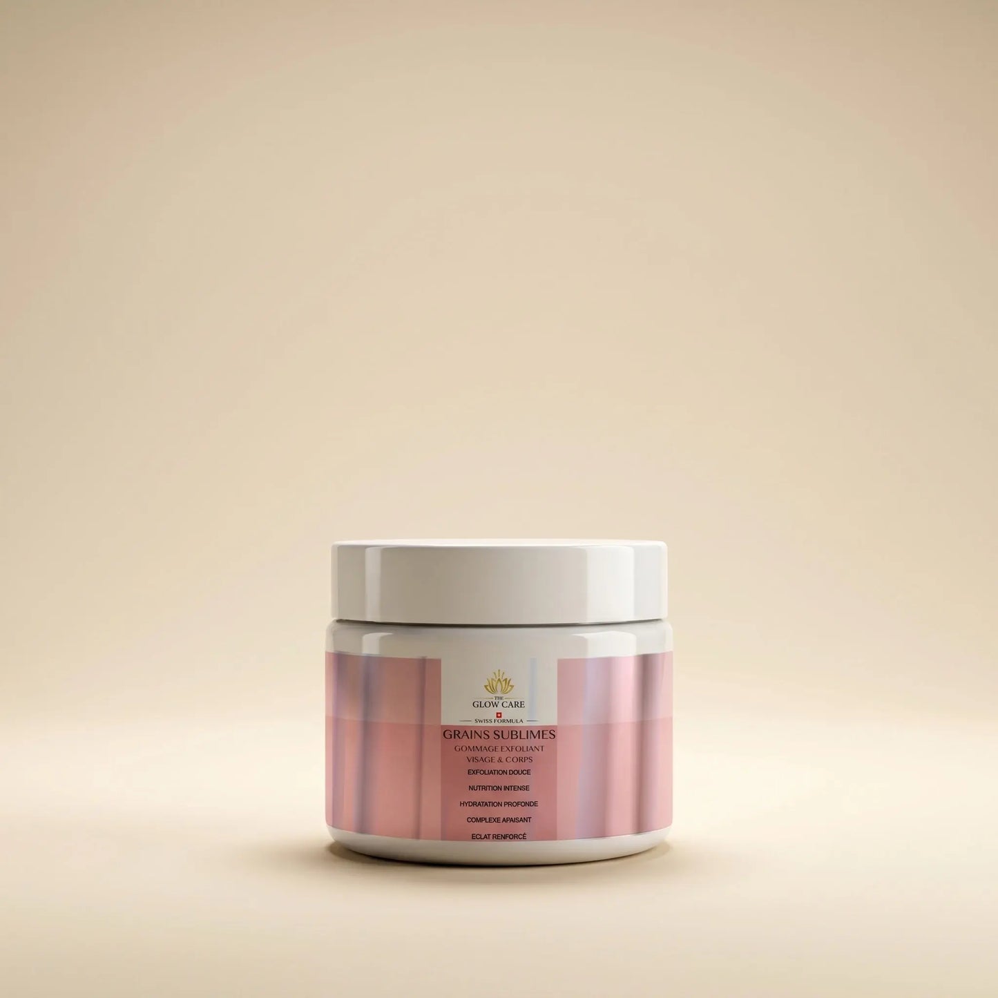 Grains Sublimes Gommage Exfoliant Visage Corps GLOW CARE pot rose Swiss Formula