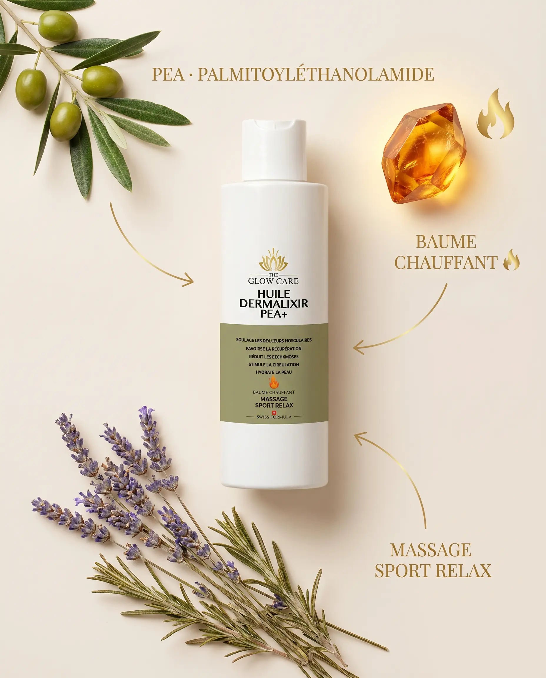 Dermalixir PEA+ - Composition : PEA, Baume Chauffant, Sport Relax
